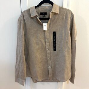 BANANA REPUBLIC LINEN BLEND SLIM FIT MEDIUM TAN BUTTON DOWN